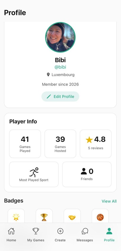 Player profile with stats, avatar, and game history