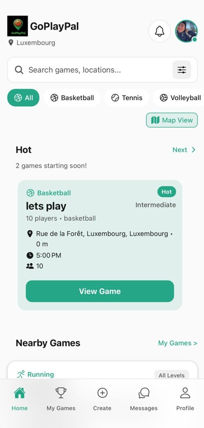 GoPlayPal hero app screen